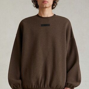 Fear of God Brown Crewneck Sweatshirt with Black Logo Patch